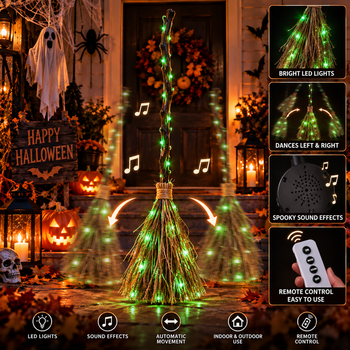 Halloween Glowing Witch Broom / Spooky Haunted House Decoration