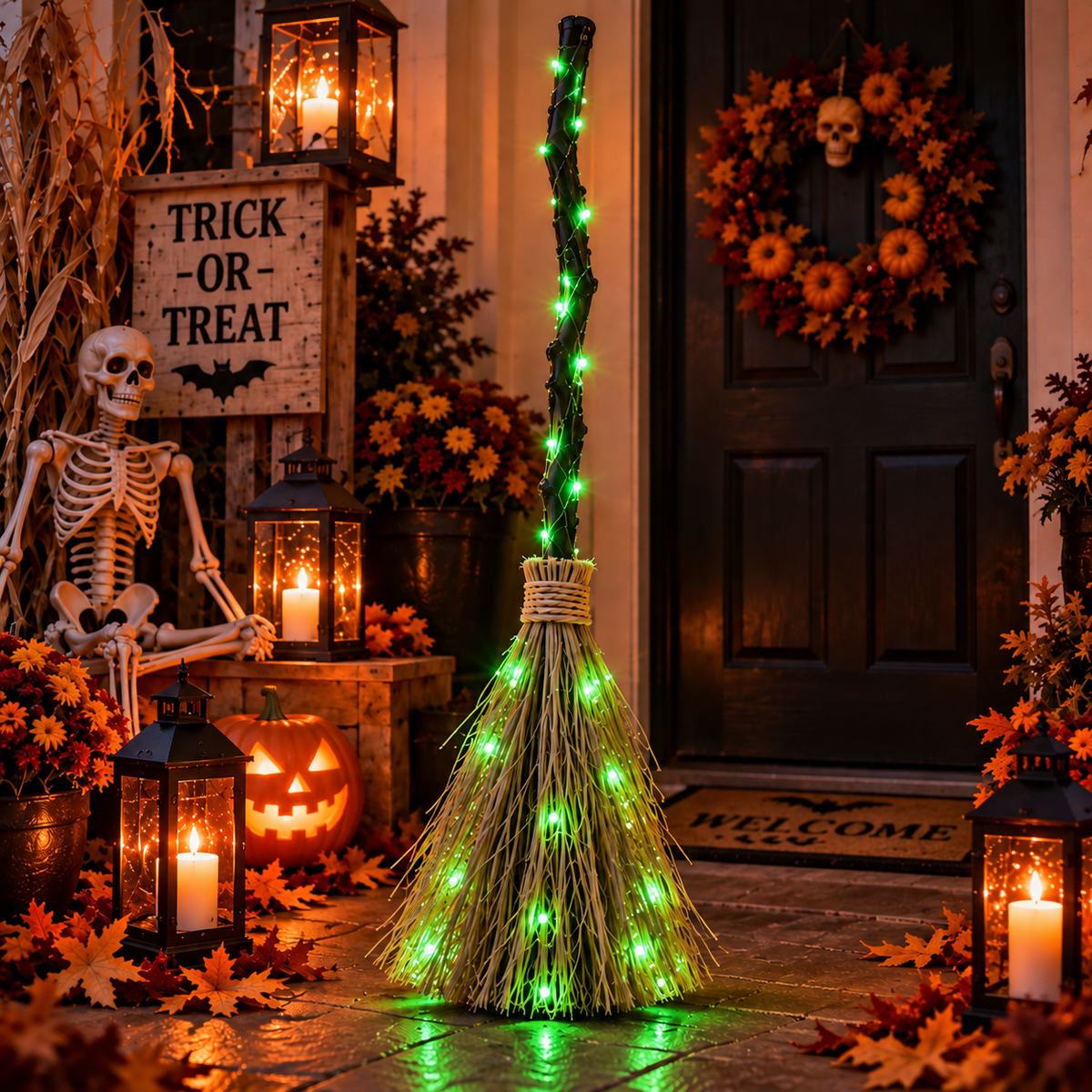 Halloween Glowing Witch Broom / Spooky Haunted House Decoration