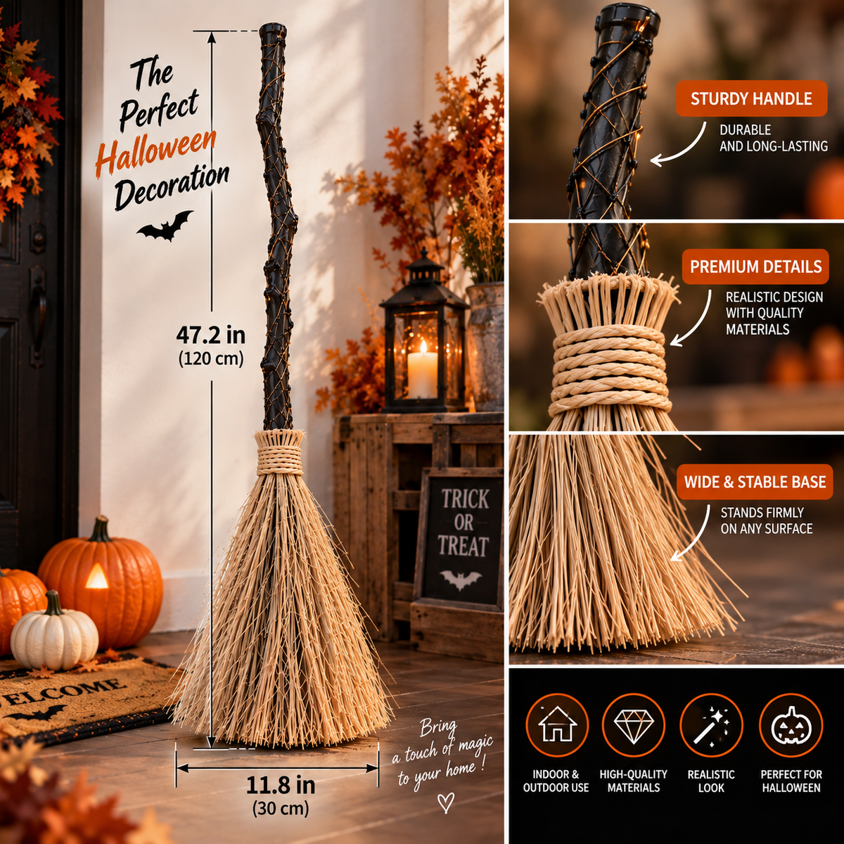 Halloween Glowing Witch Broom / Spooky Haunted House Decoration
