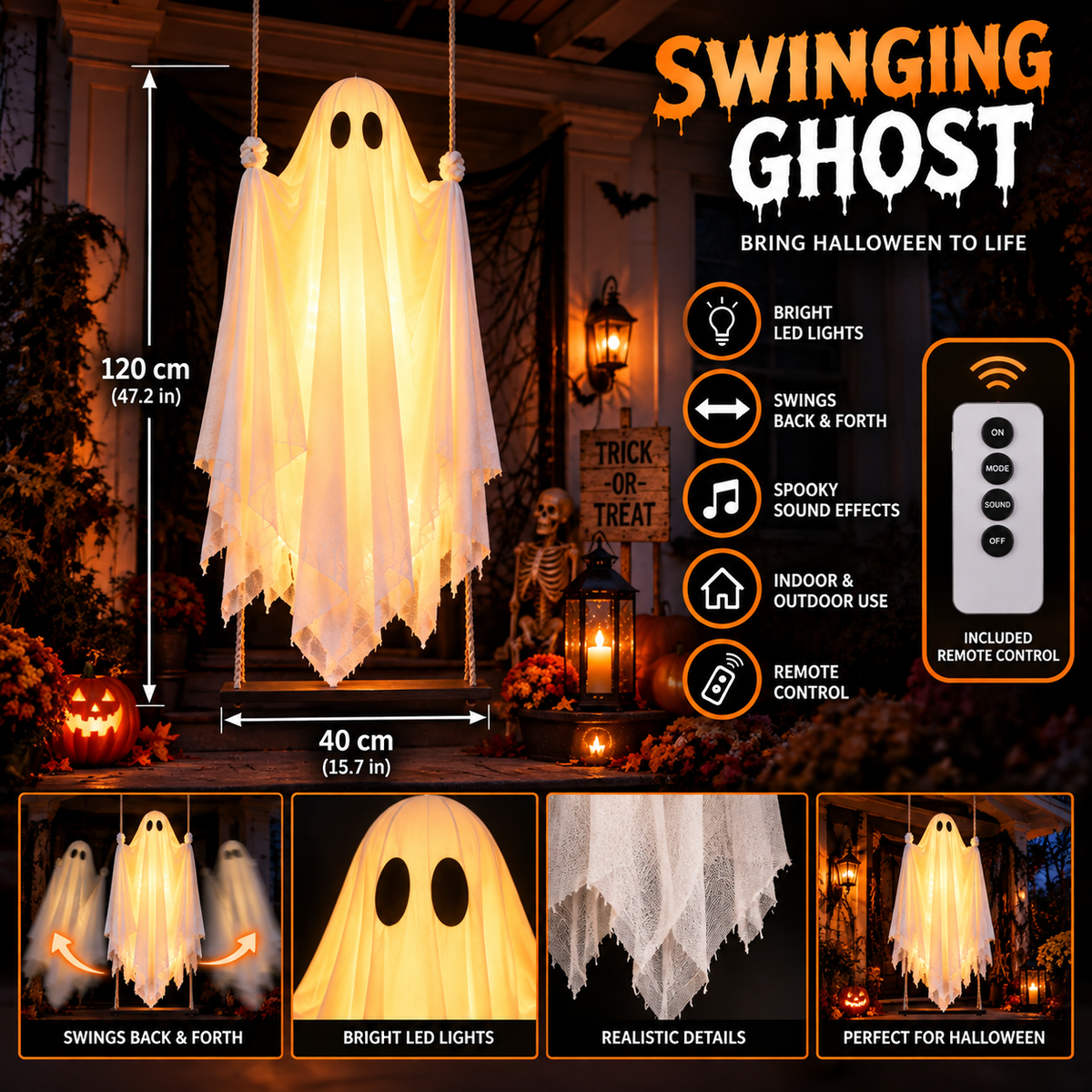 6FT Swinging Ghost Halloween Decoration