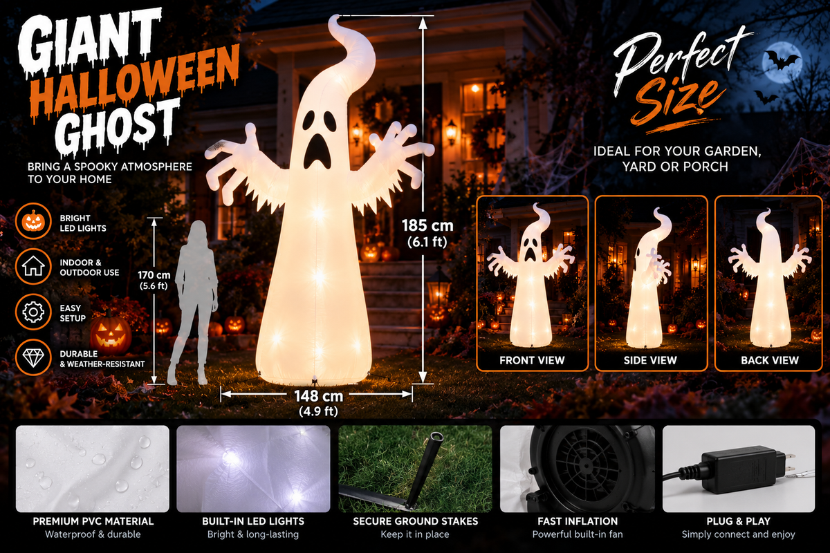 6.1FT Inflatable Halloween Ghost with LED Lights