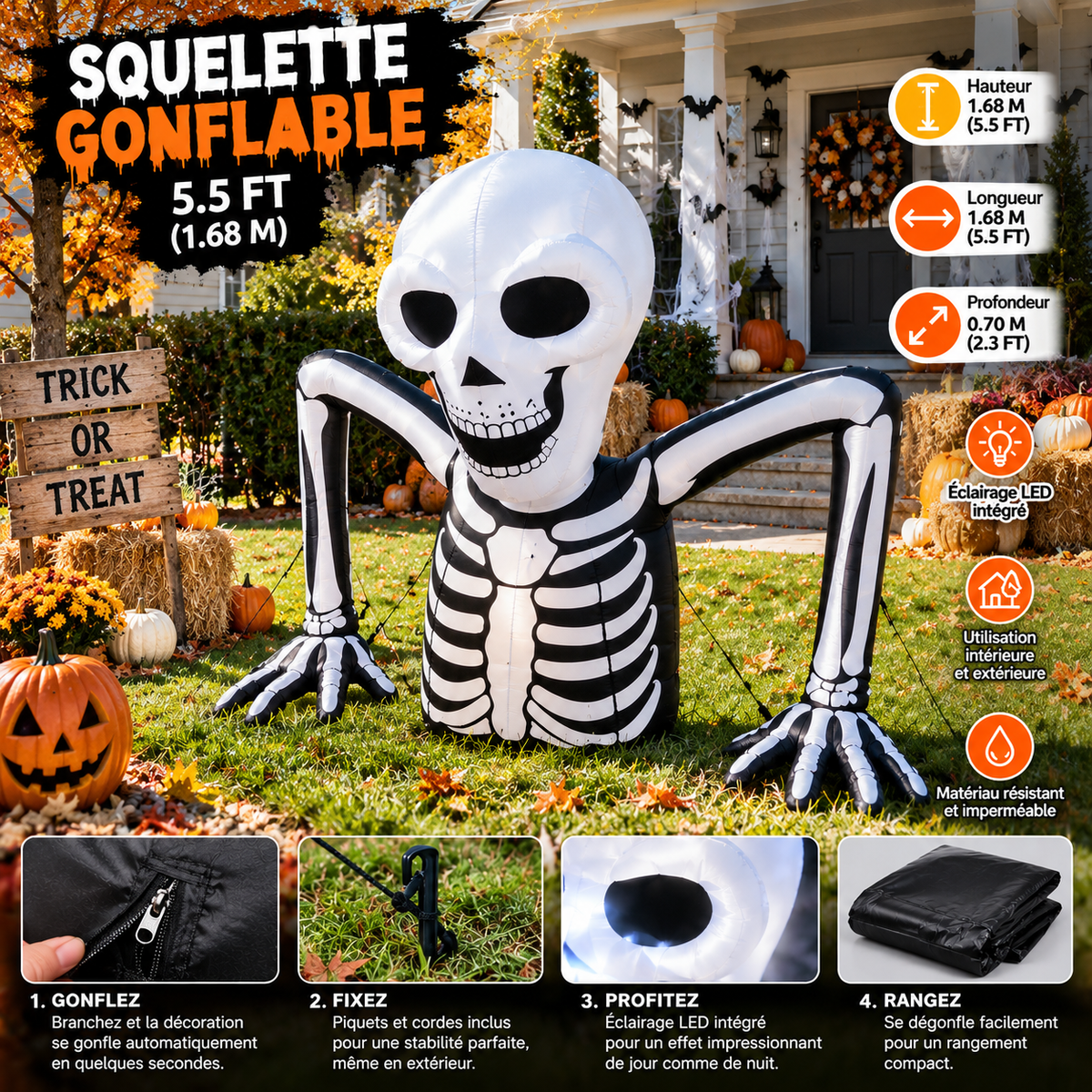 5.5 FT Ground Breaking Skeleton Halloween Inflatable