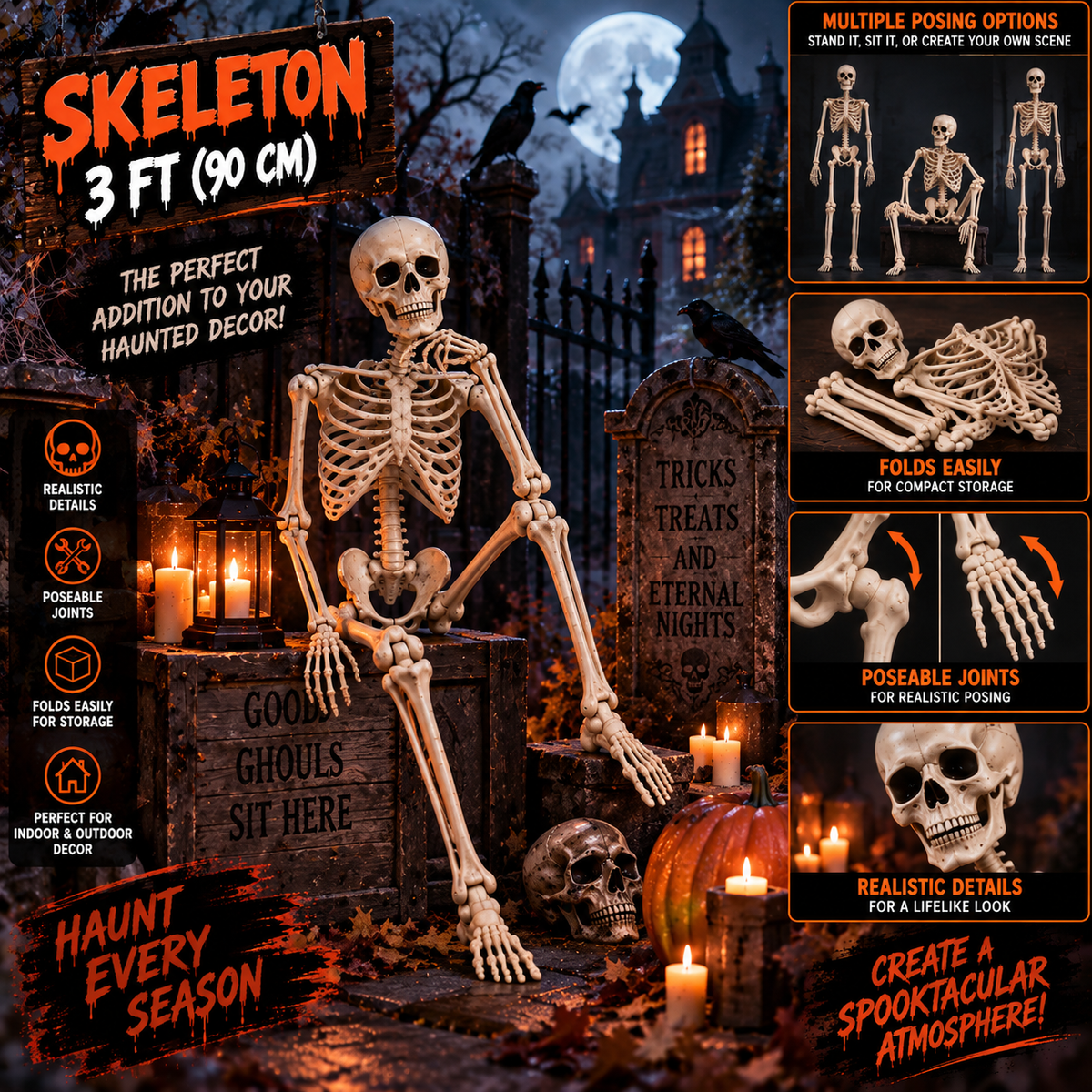 90CM Life-Size halloween Skeleton / Haunted House Decoration