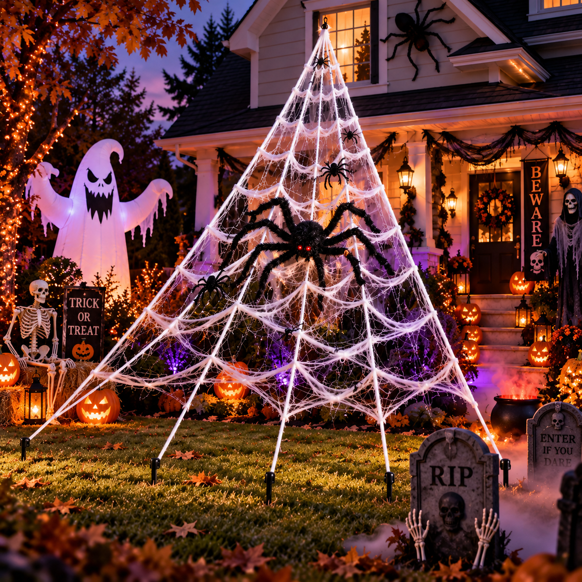 Giant Halloween Spider Web 16FT Haunted House Decoration