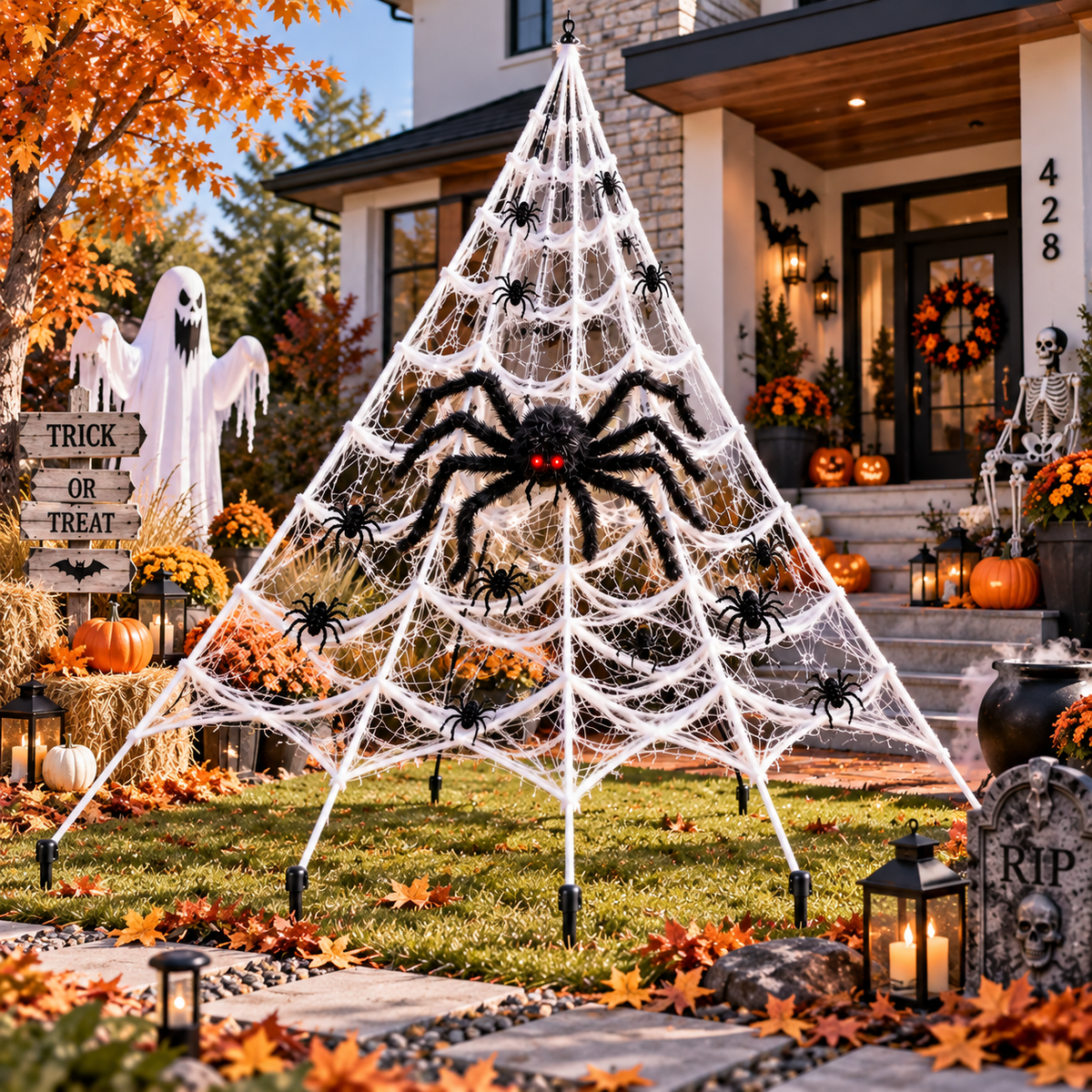 Giant Halloween Spider Web 16FT Haunted House Decoration