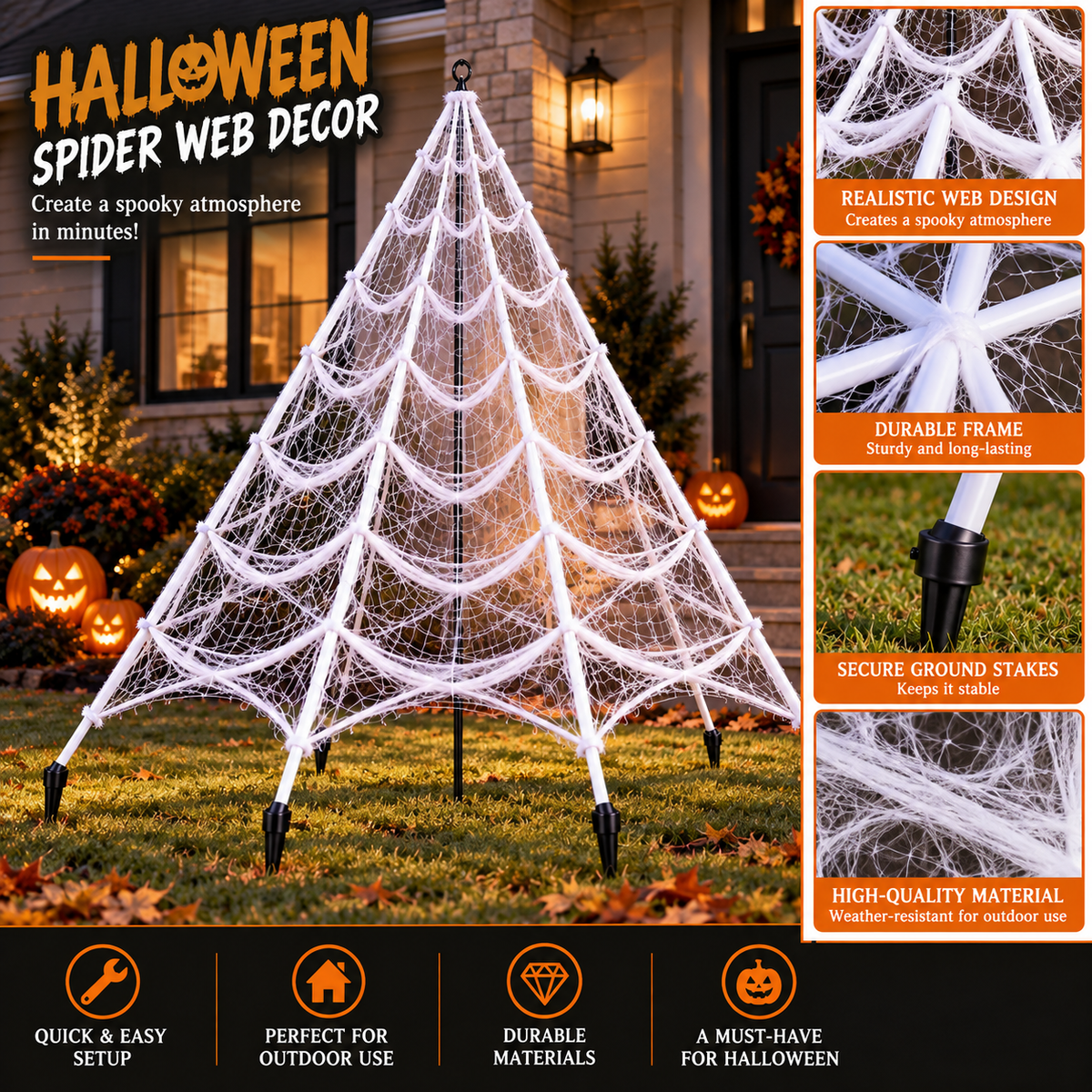 Giant Halloween Spider Web 16FT Haunted House Decoration