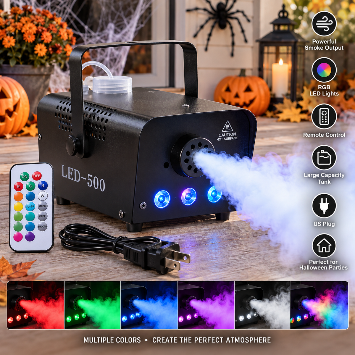 Halloween RGB Fog Machine 500W with Remote Control