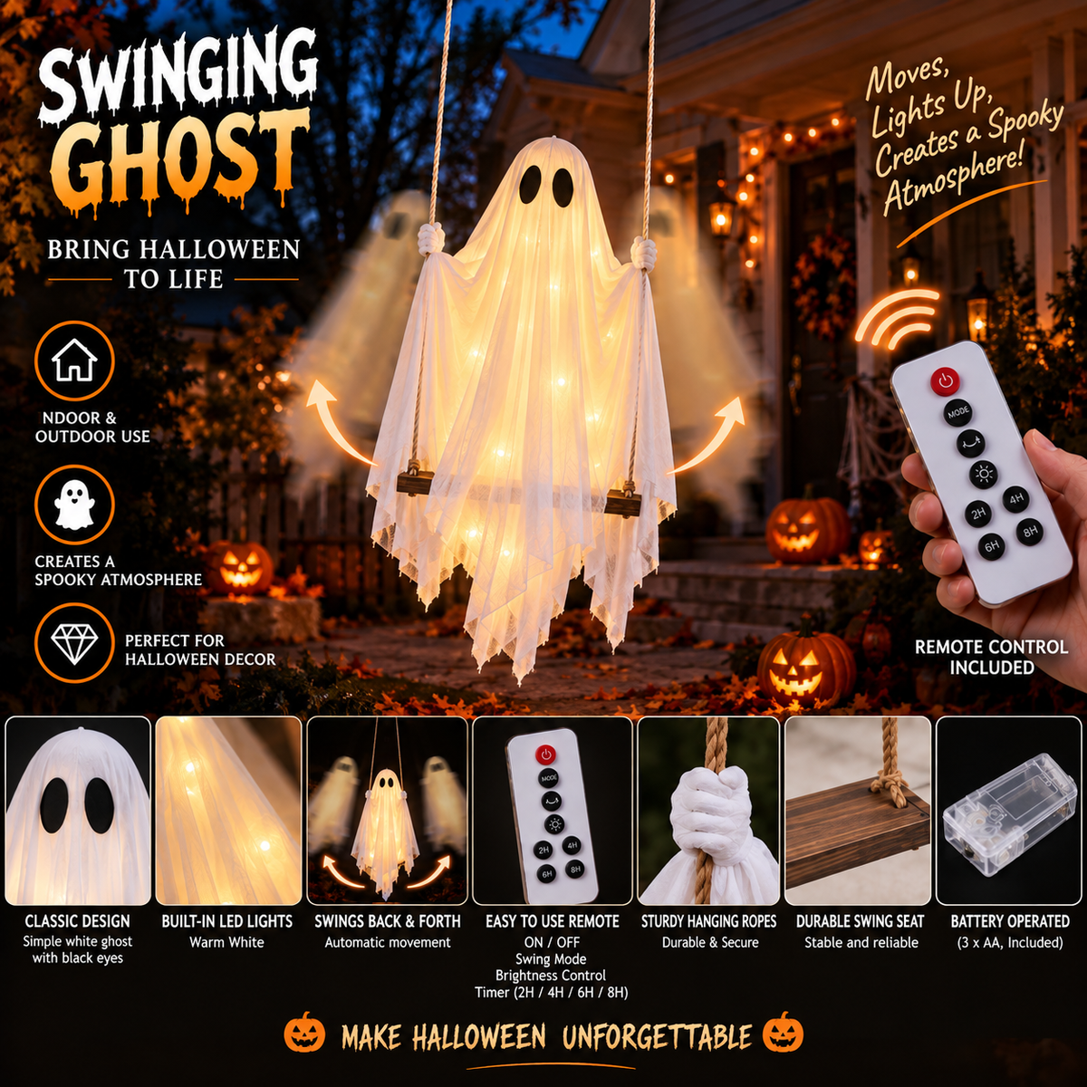 6FT Swinging Ghost Halloween Decoration