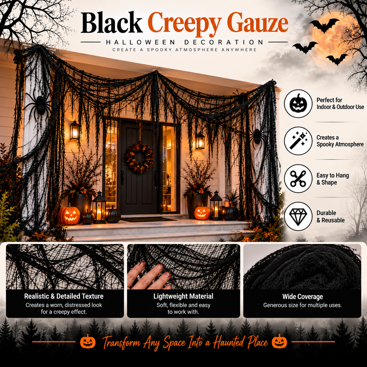 Black Creepy Gauze Halloween Decoration