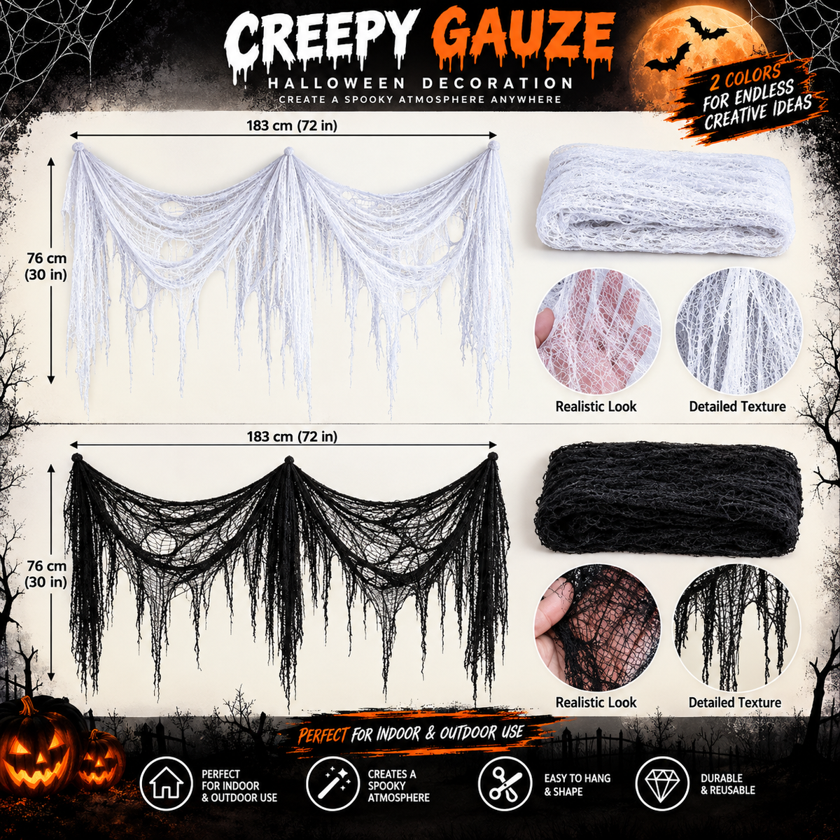 Black Creepy Gauze Halloween Decoration