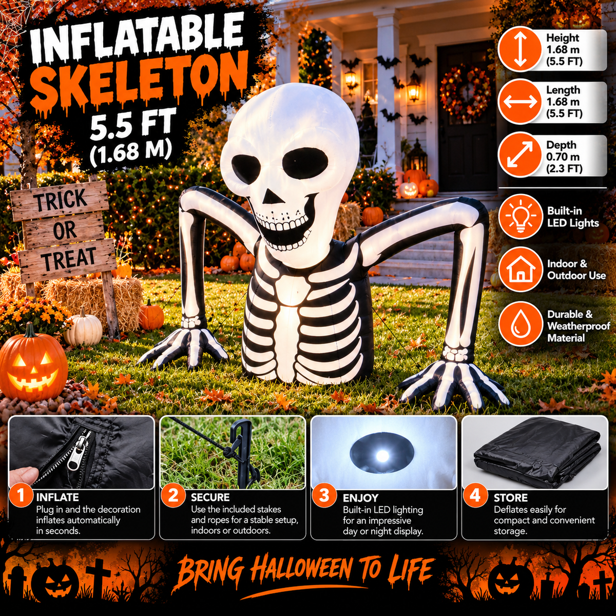 5FT Ground Breaking Skeleton Halloween Inflatable