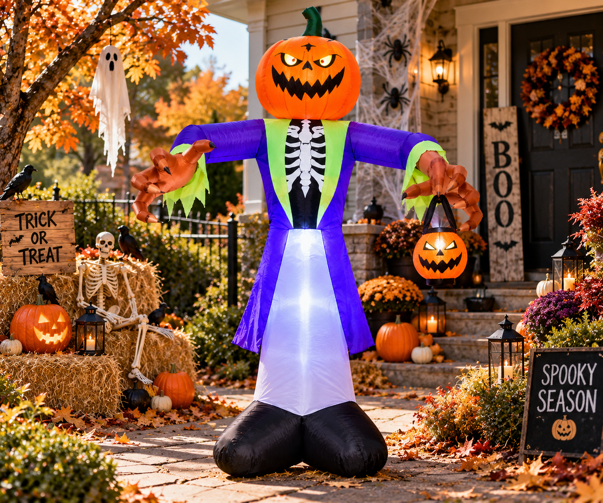 8FT Halloween Inflatable Pumpkin Zombie With Lantern And 7 LED Lights