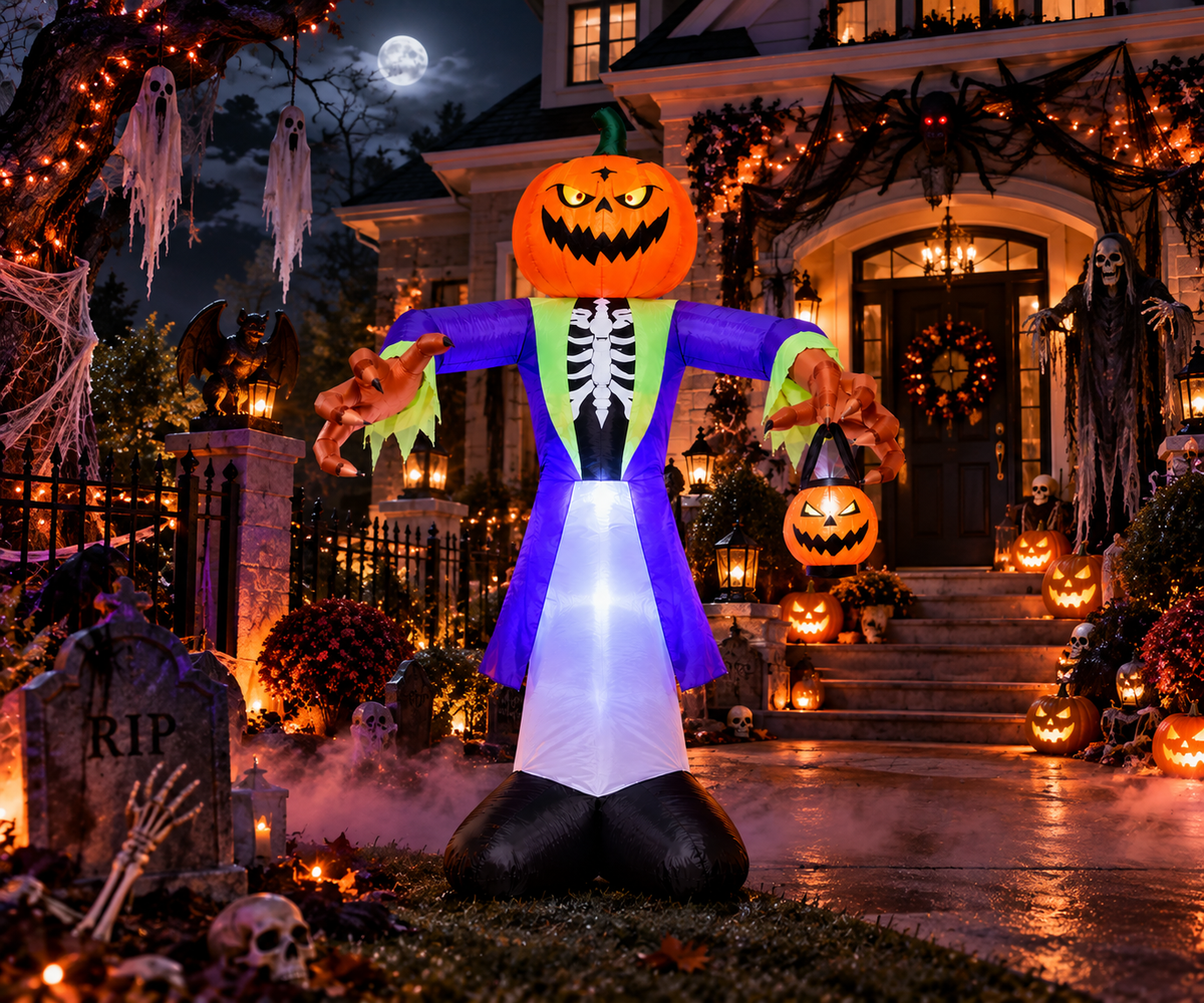 8FT Halloween Inflatable Pumpkin Zombie With Lantern And 7 LED Lights